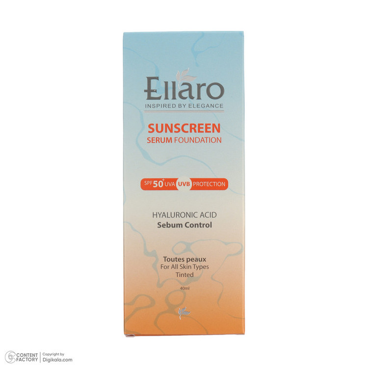 کرم ضد آفتاب رنگی صورت الارو SPF 50 مدل Hyaluronic acid محافظ در برابر اشعه UVA و UVB مناسب برای انواع پوست حجم 40 میلیلیتر