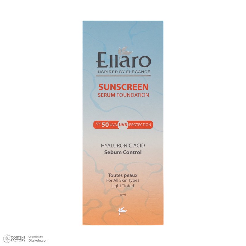 کرم ضد آفتاب رنگی صورت الارو SPF50 مدل Hyaluronic acid محافظ در برابر اشعه UVA و UVB مناسب برای انواع پوست حجم 40 می...