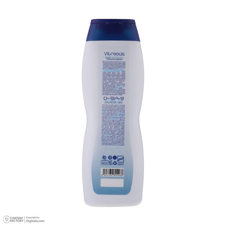 شامپو مو ویتروس مدل Capelli حجم 400 میلیلیتر، مغذی و تقویتکننده، حاوی ویتامین B3، B5 و E، مناسب موهای معمولی و مصرف روزانه